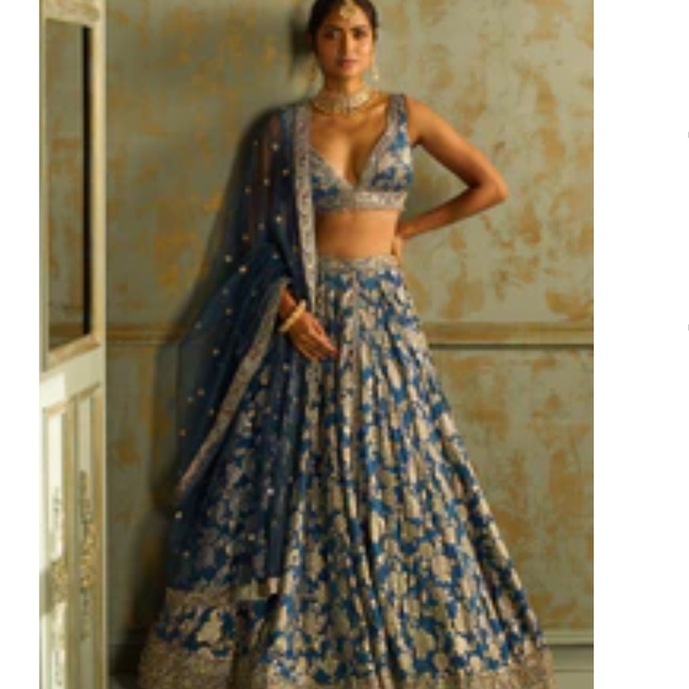 New Royal Blue and Gold Lehenga Skirt Set